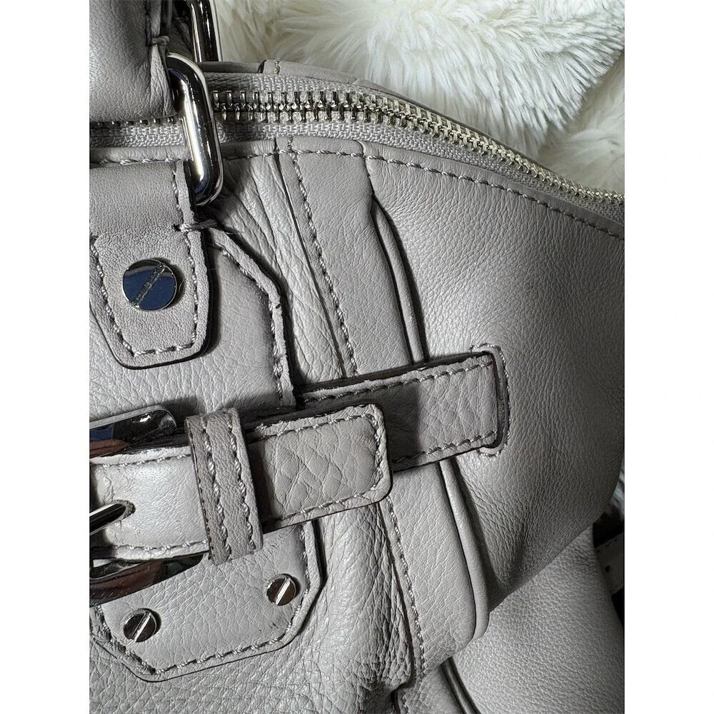 Michael Kors Satchel Shoulder Bag Womens Medium Gray Pebbled Leather MK